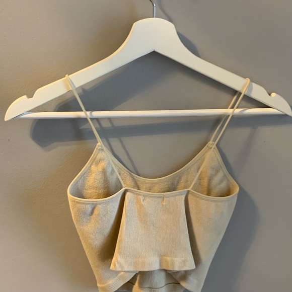 Beige ribbed thin strap tank top. - Picture 2 of 2